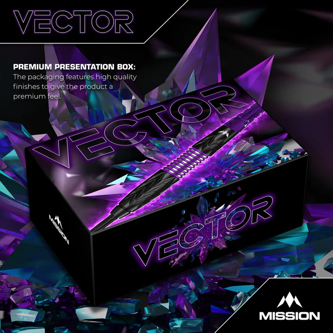 Mission Vector 95% Tungsten Darts - Black PVD/Purple - Steeldart