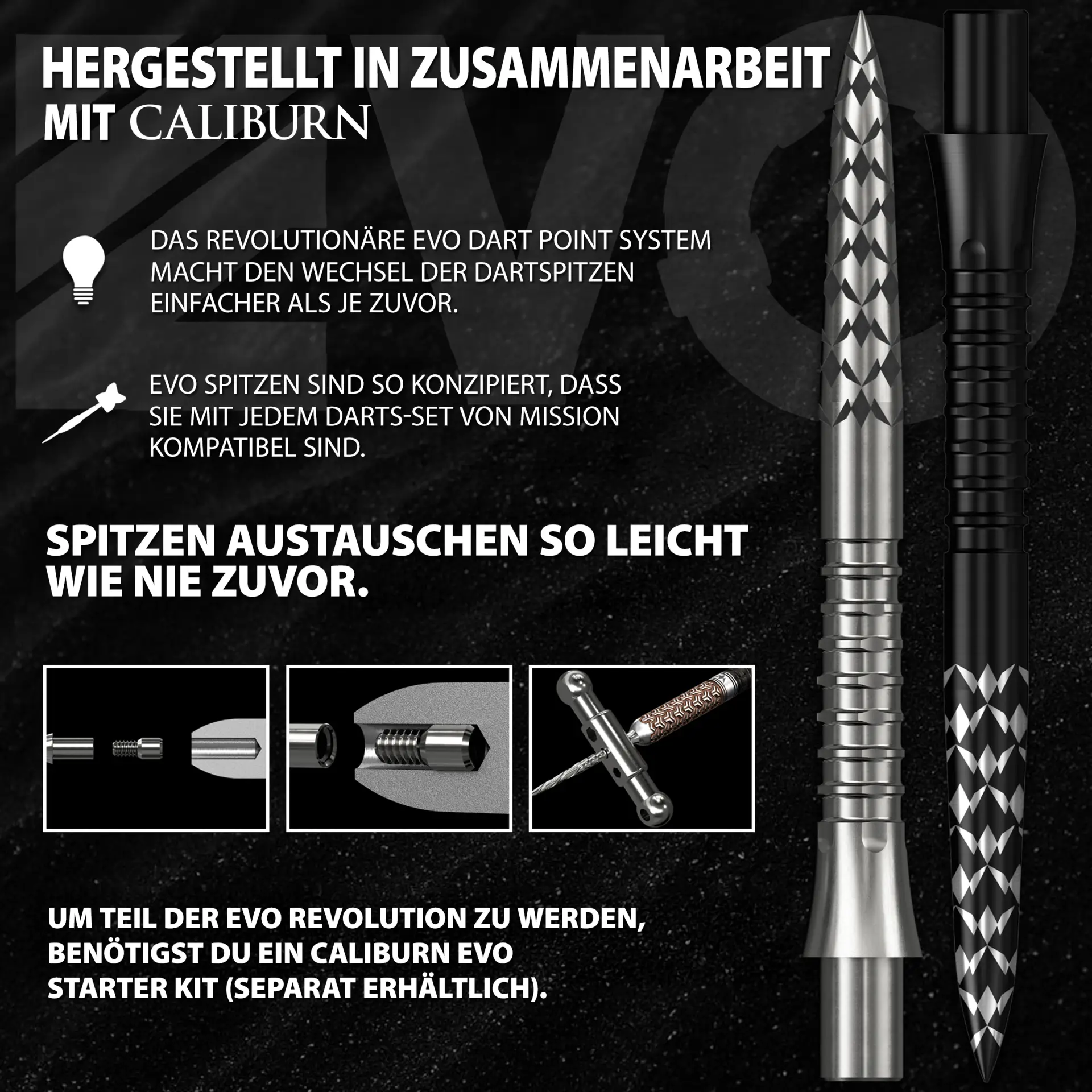 Mission Caliburn EVO Dart Points - GV Logo Wechselspitzen - Silver