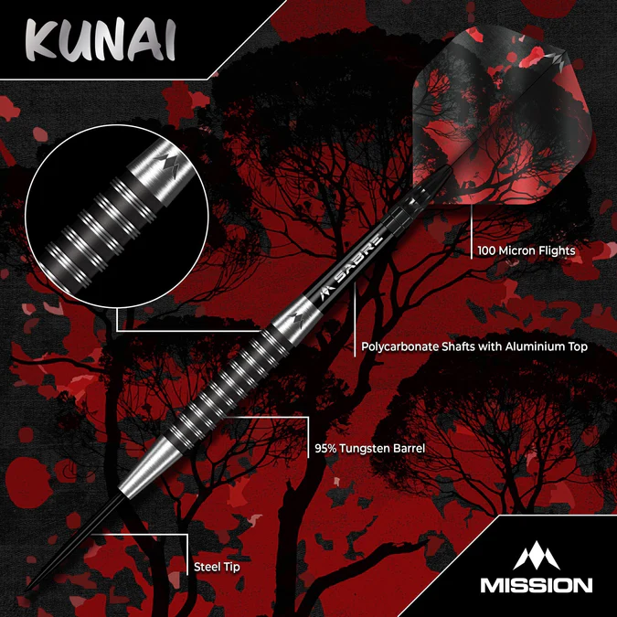 Mission Kunai Darts - 95% Black PVD - Steeldart