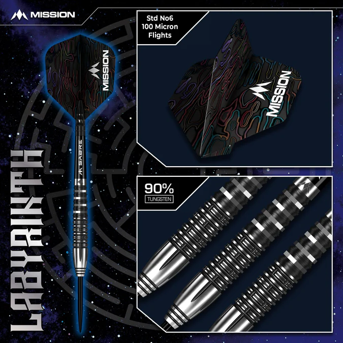 Mission Labyrinth 90% Tungsten Darts - Black - Steeldart