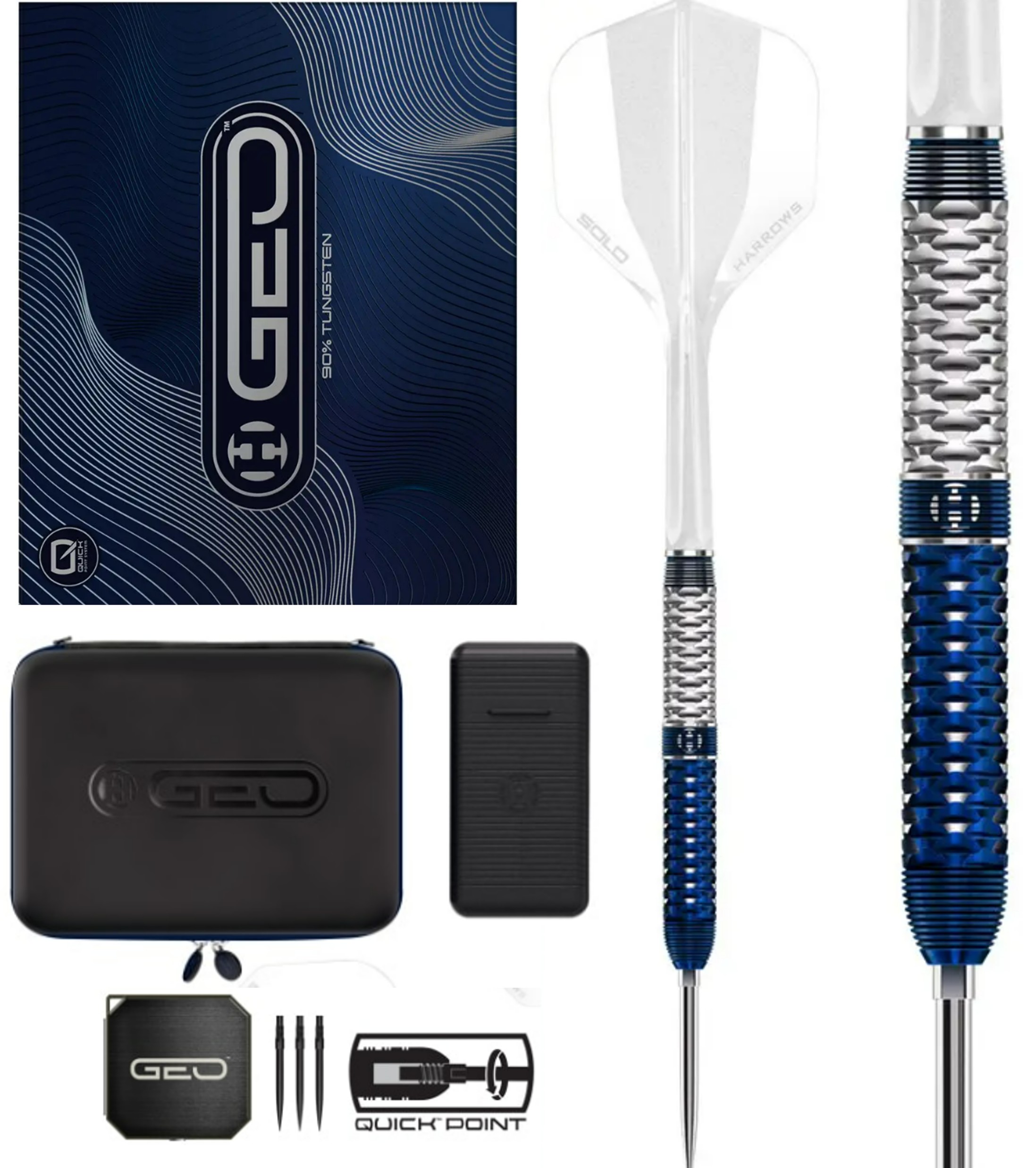 Harrows Geo - Quick Point Darts inkl. Zubehör - Steeldarts