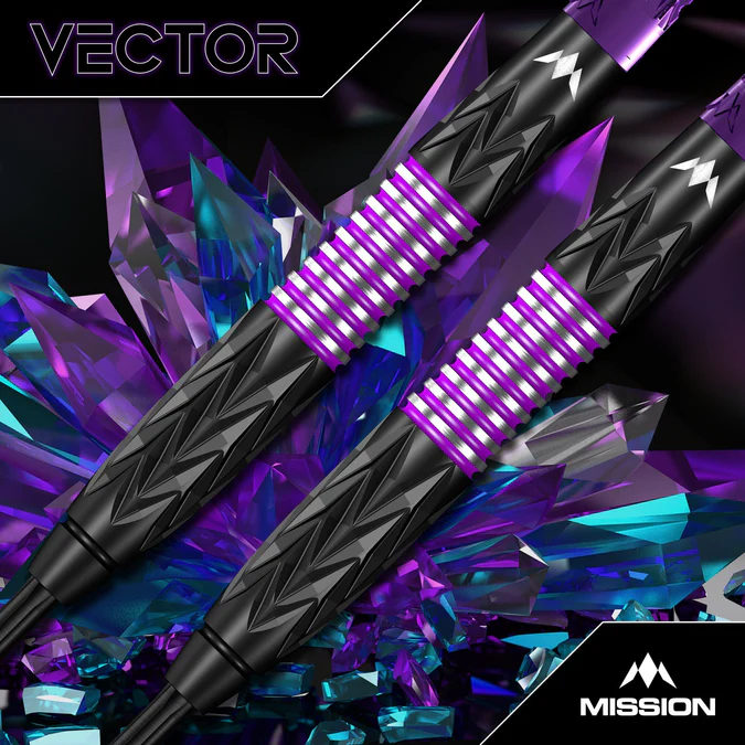 Mission Vector 95% Tungsten Darts - Black PVD/Purple - Steeldart