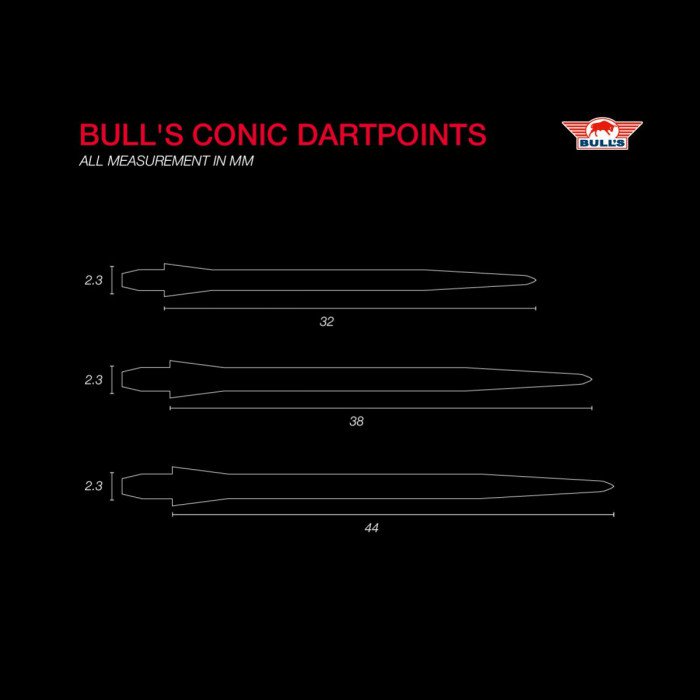 Bull's NL Conic Steeldart Points mit Trident Übergang - Schwarz