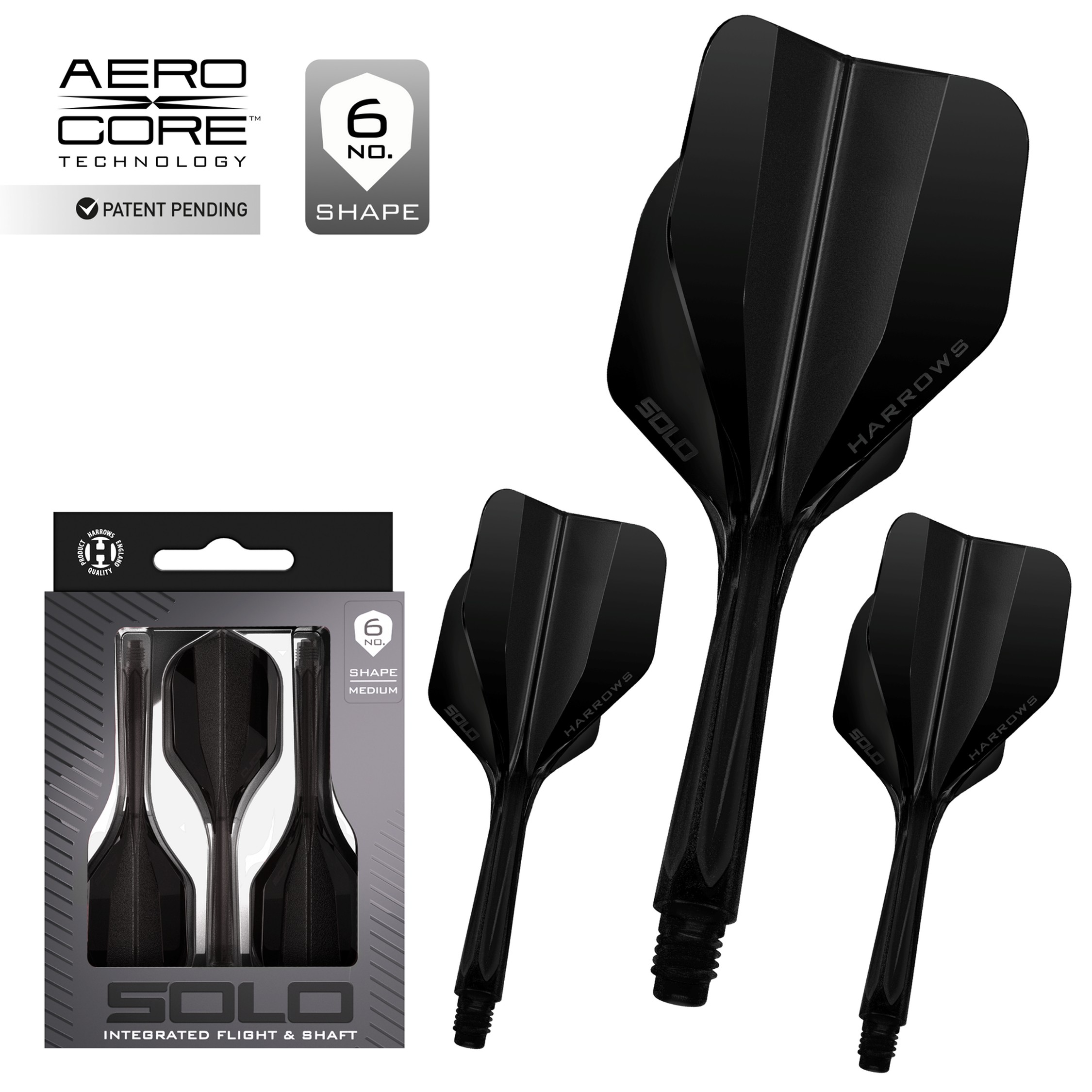 Harrows Solo Integrated Flight- Shaftsystem - No6 Shape - Black