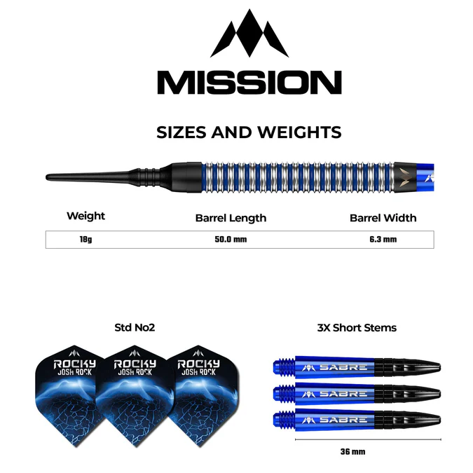 Josh Rock - Rocky Darts v2 - Mission 95% Tungsten - Softdart