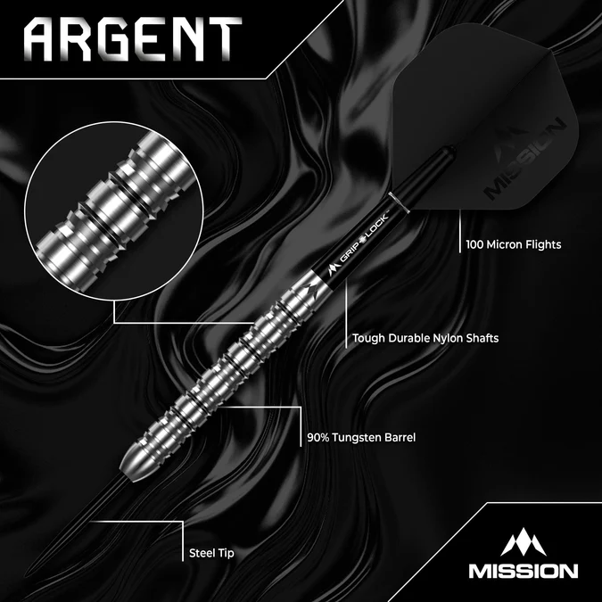 Mission Argent 90% Tungsten Darts - Silver - Steeldart