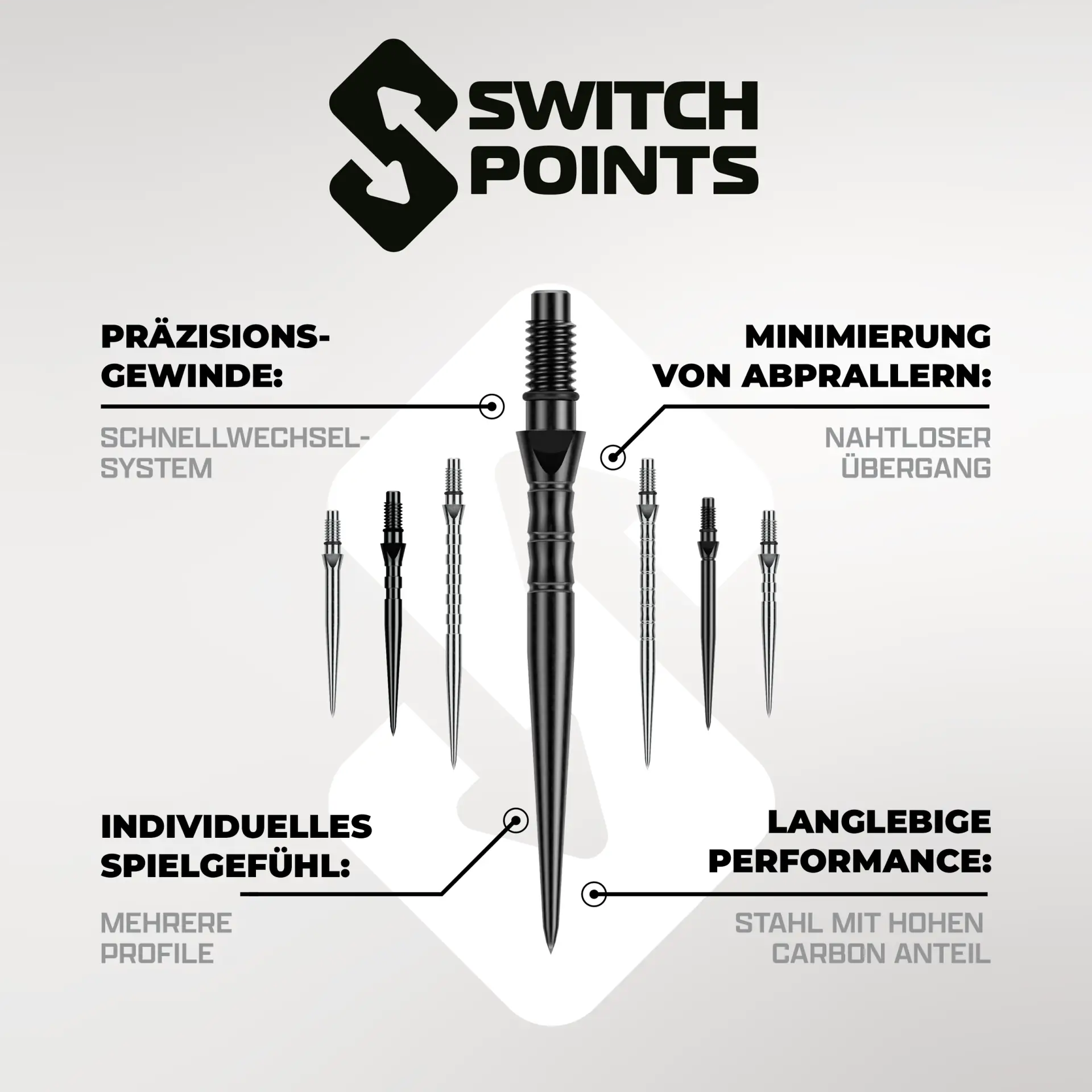 Winmau Switch Point Wave - Wechselspitzen Schwarz