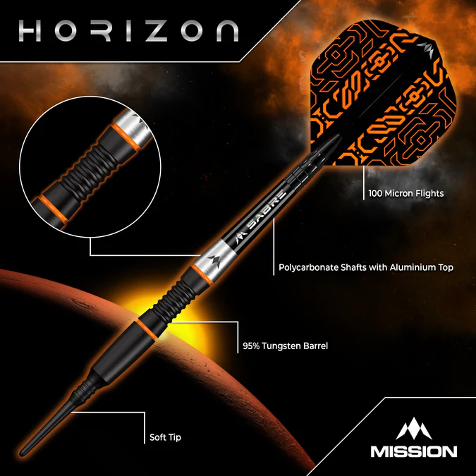 Mission Horizon Darts - 95% Black & Orange - Softdart