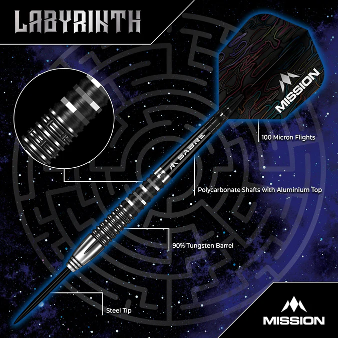 Mission Labyrinth 90% Tungsten Darts - Black - Steeldart