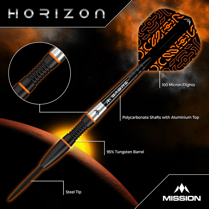 Mission Horizon Darts - 95% Black & Orange - Steeldart