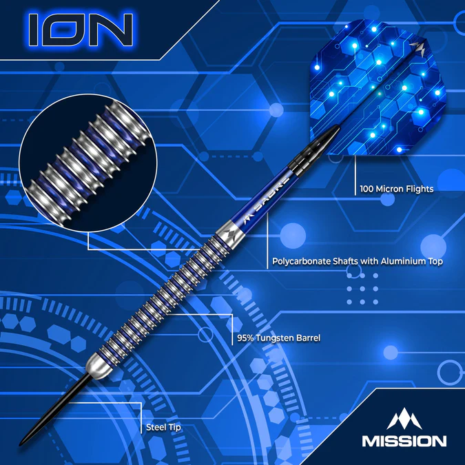 Mission ION Darts - 95% Blue & Silver - Steeldart