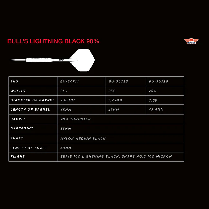Bulls Black Lightning Darts - Steel Tip - Steeldart