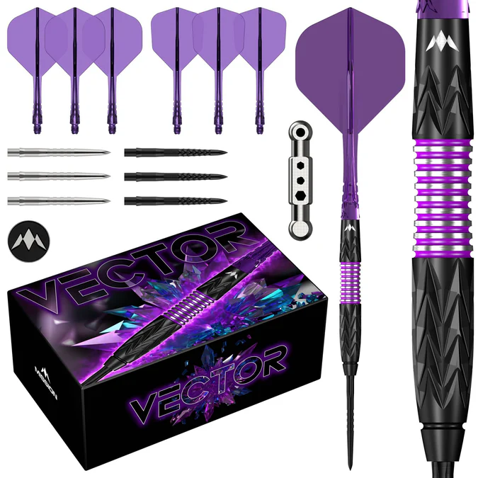 Mission Vector 95% Tungsten Darts - Black PVD/Purple - Steeldart