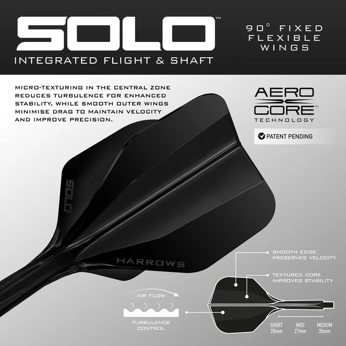 Harrows Solo Integrated Flight- Shaftsystem - No6 Shape - Black